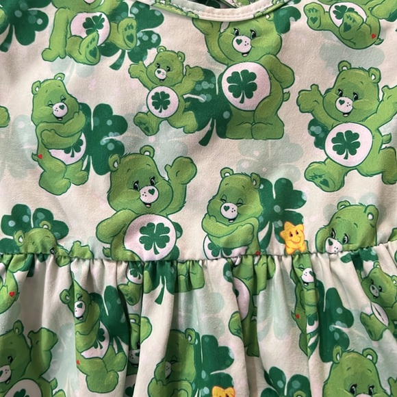 Girls Care Bear Lucky St Patrick’s Day 4 leaf clover cross back twirl dress - Picture 4 of 5